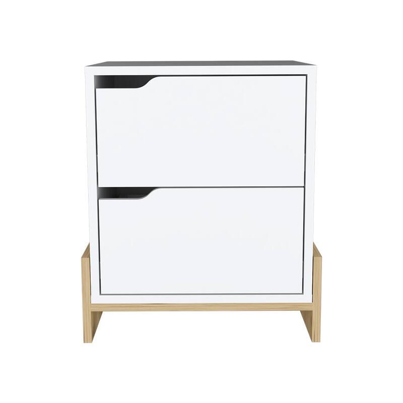 White & Macadamia Nightstand with 2 Drawers, Sturdy Base and Spacious Top
