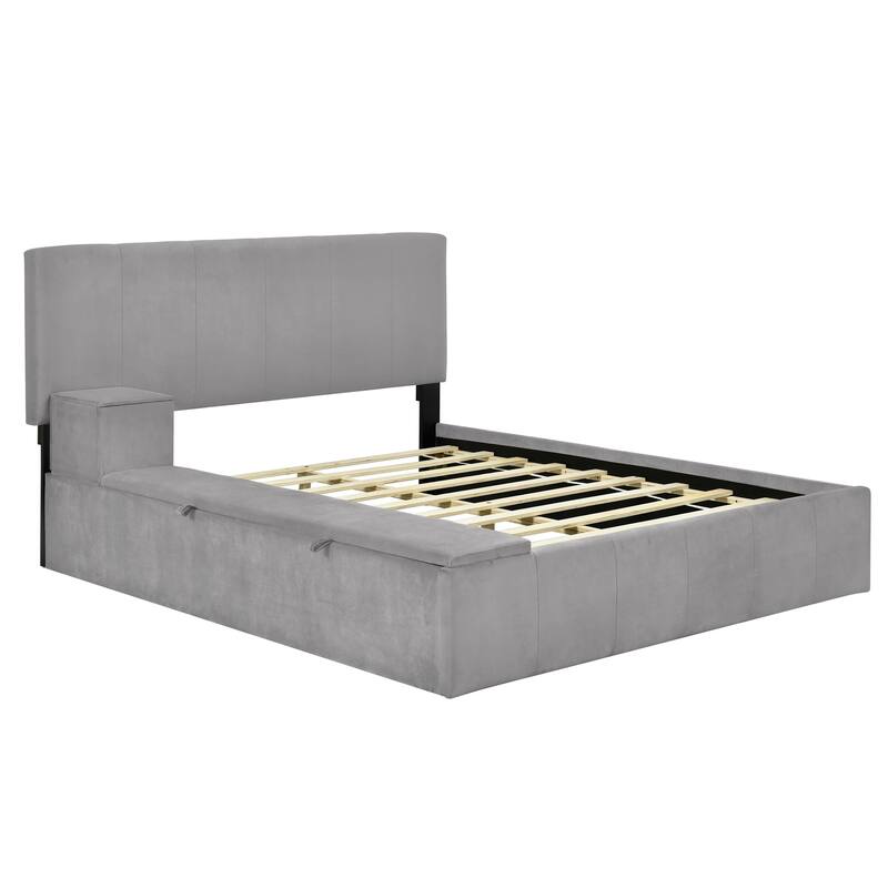 Elegant Design Upholstered Platform Bed with Lateral Storage Compartments