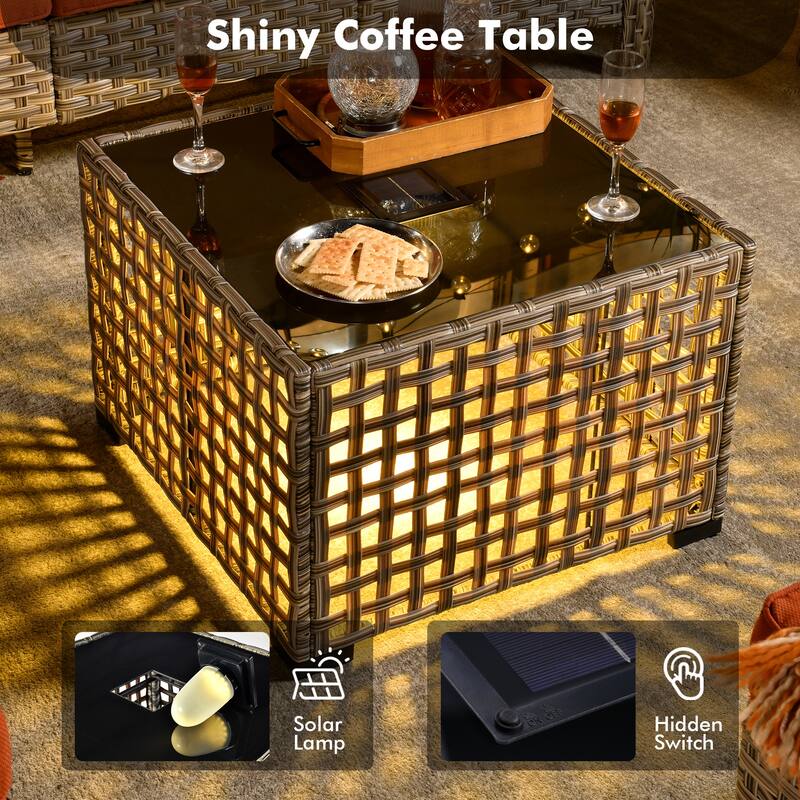 OVIOS 6 Pieces Outdoor Wicker Set With Solar-Powered Table