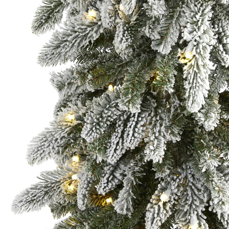 7.5' Pre-Lit Washington Alpine Flocked Artificial Christmas Tree, Clear LED Lights - 7.5 Foot