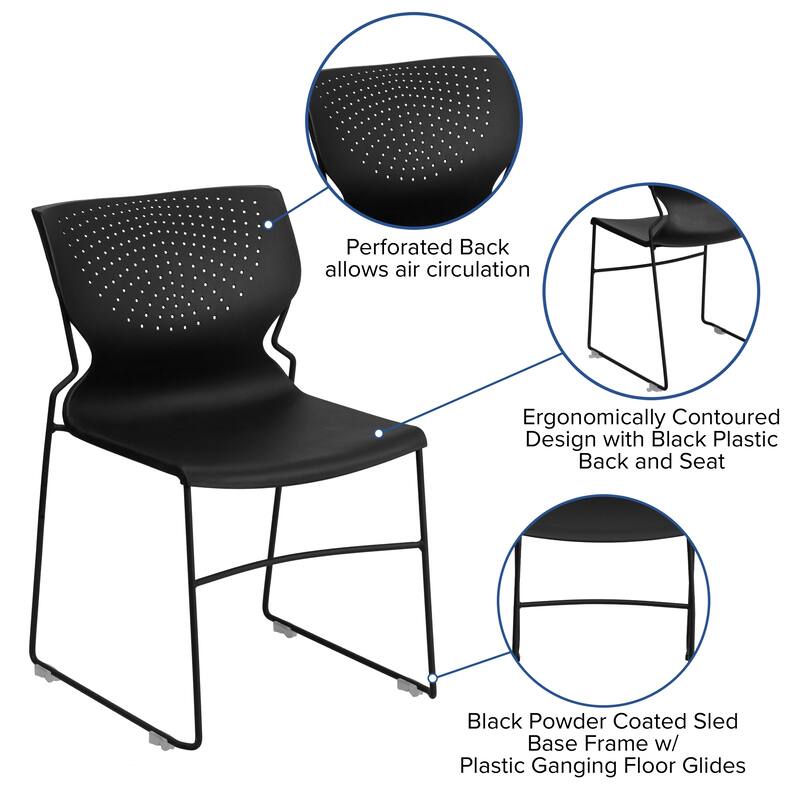 661 lb. Capacity Full Back Stack Chair with Powder Coated Frame