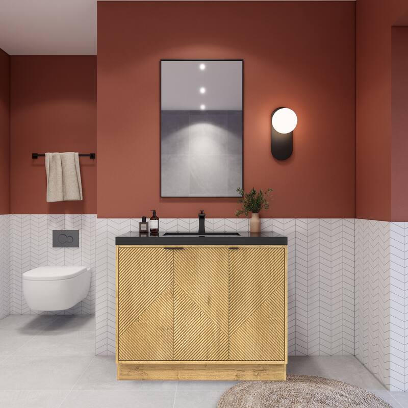 Milano 42" Freestanding (L) Bathroom Vanity with Black Acrylic Sink