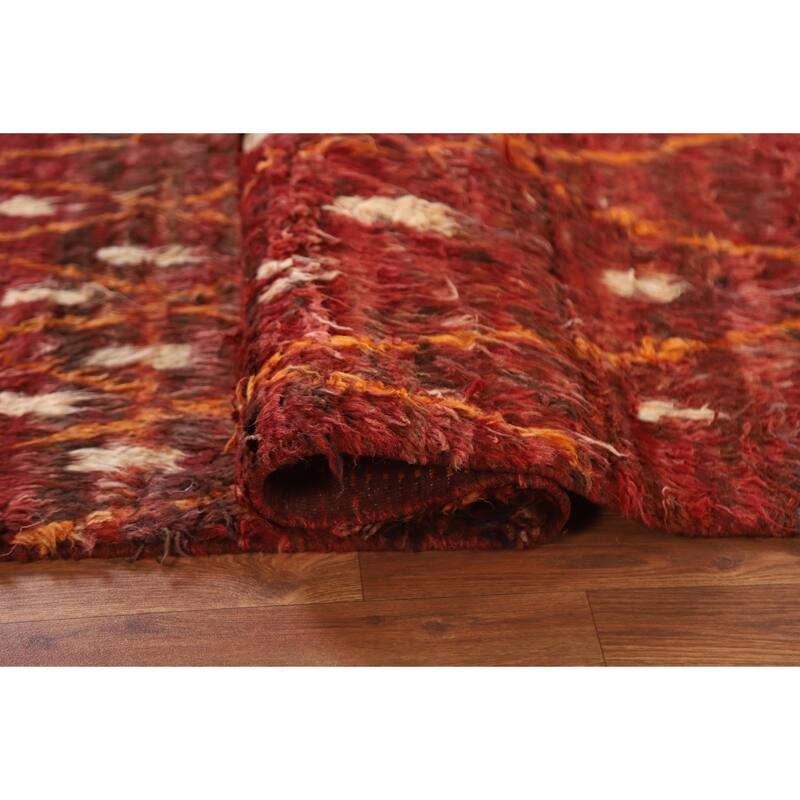 Hand Knotted Oriental 100% Wool Carpet Modern Geometric Red Moroccan Area Rug - 6' 4'' X 5' 0''