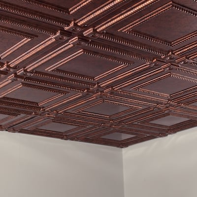 FASÄDE Coffer Decorative Vinyl 2ft x 2ft Lay in Ceiling Panel in Moonstone Copper (5 Pack)