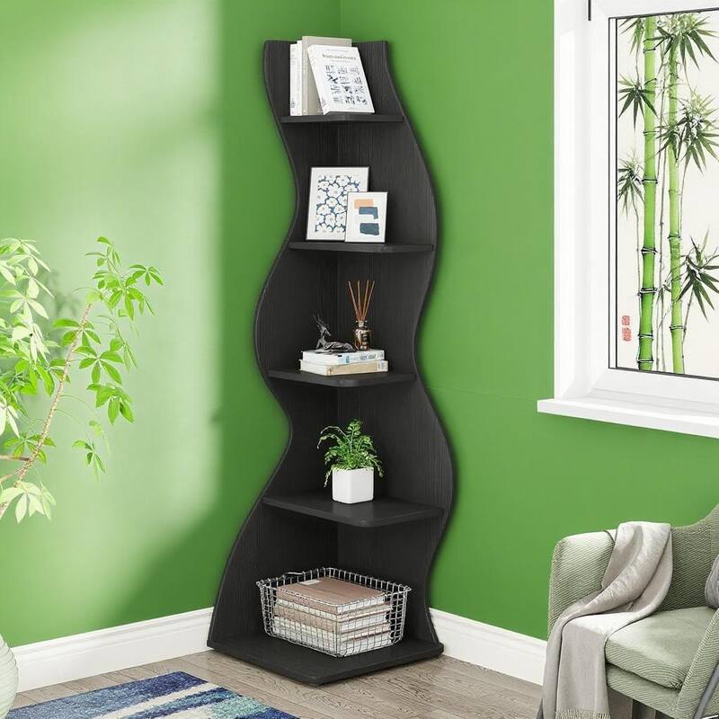 Modern 5-Tier Corner Shelf Unit with Adjustable Shelves for Living Room Office or Bedroom - 19.68” x 18.89” x 69.88”