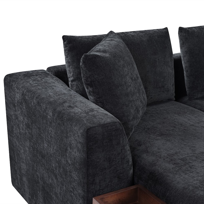 93.7" Modern L-shaped Upholstered Sectional Sofa with Wooden Storage Compartment