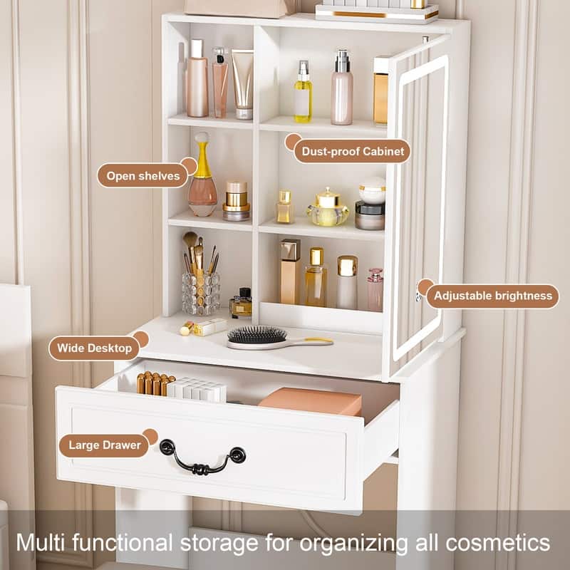 Vanity Dresser with Mirror and Stool Set Storage Drawers Luxury Furniture