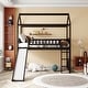 preview thumbnail 9 of 19, Twin Wood Loft Bed House Bed with Slide&Ladder&Guardrail&Roof, Large Underneath Play&Storage Area, Gray