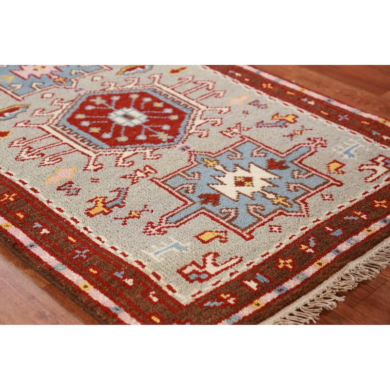 Hand Knotted Oriental 100% Wool Carpet Transitional Geometric Green Khotan Runner Rug - 9' 8'' X 2' 6''