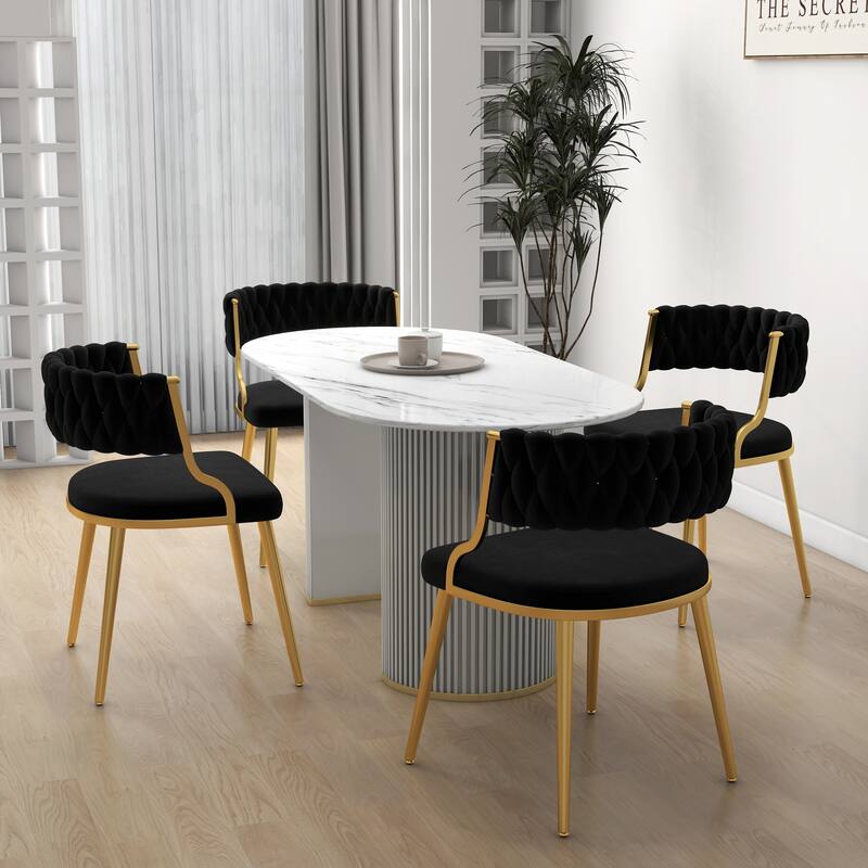 4PACK Upholstered Dining Chairs with Woven Back