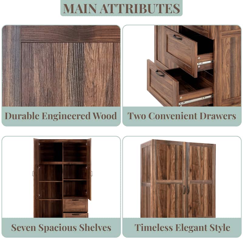 40" Extra-Wide Storage Cabinet, 71" Tall Pantry with Shelves & Drawers