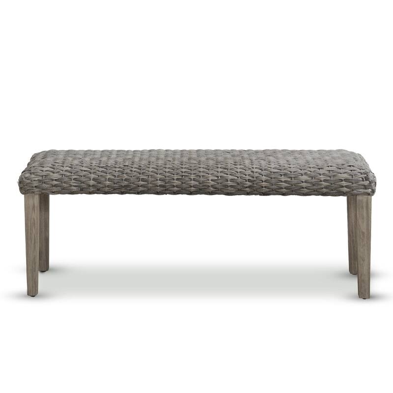 M4H Naples Outdoor Patio Bench Water Resistant Wicker Solid Wood - Grey