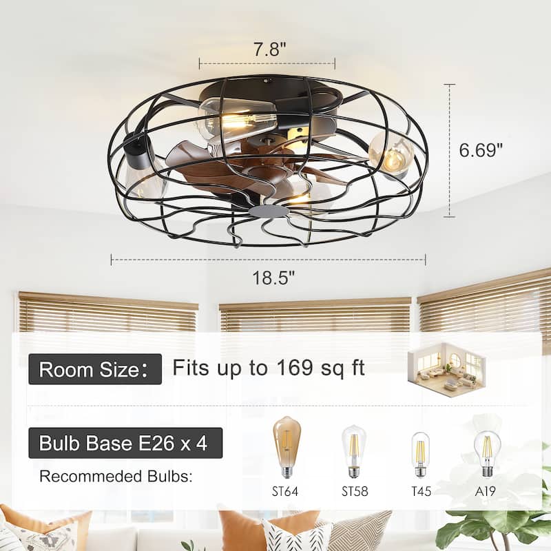 18.5"/23.6" Farmhouse Industrial Enclosed Caged Ceiling Fan with Light & Remote