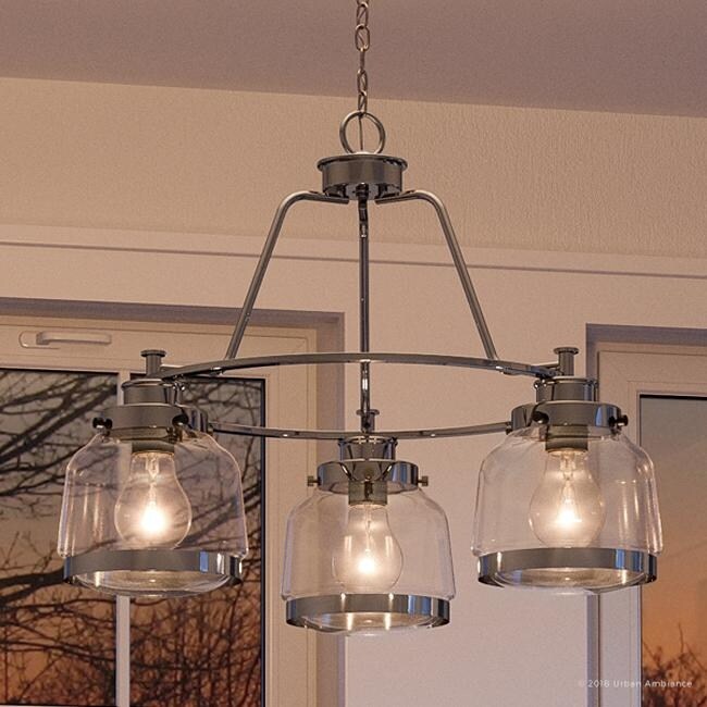 Luxury Industrial Chic Chandelier, 18"H x 22"W, with Art Deco Style, Polished Nickel Finish by Urban Ambiance (60 to 100 Watts - Steel - Nickel - 1 - Chandeliers For Bedrooms by Overstock.com