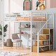preview thumbnail 1 of 14, White Full Metal Loft Bed with Wardrobe, Desk & Storage Shelves White