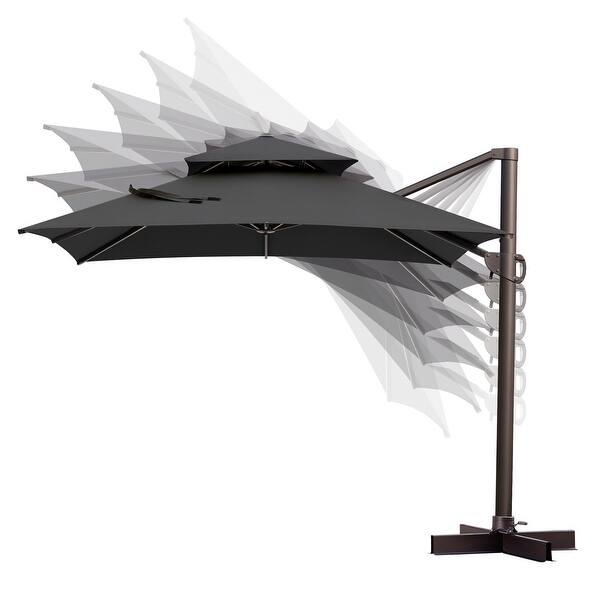 atleisure 9 solar patio umbrella with firefly led lights EliteShade 9ft Three-Tier Solar LED Market Umbrella  Eurmax