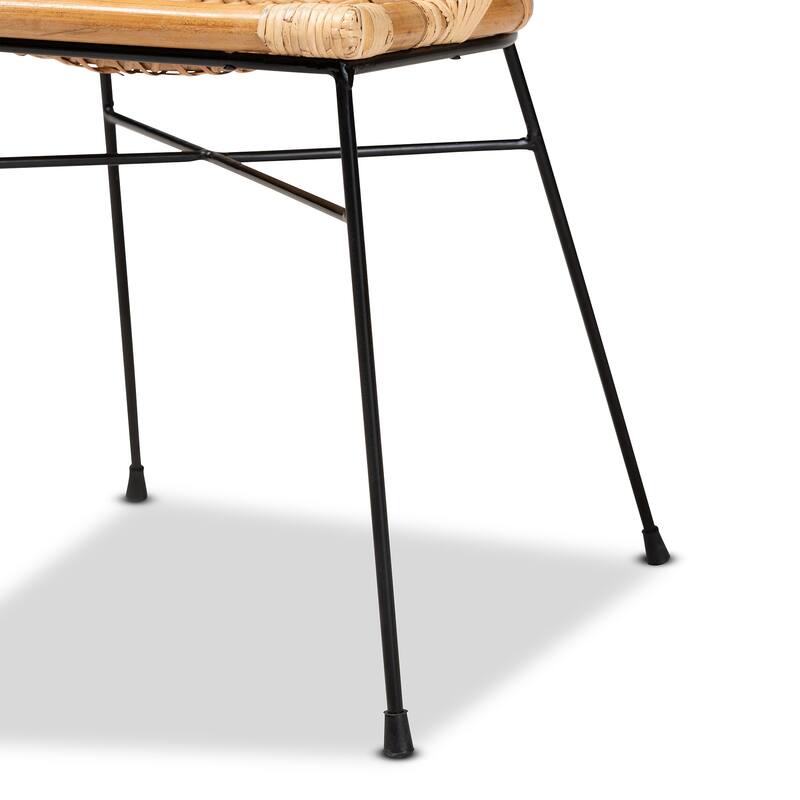 Pro Modern Bohemian Natural Rattan and Metal Dining Chair Set(2PC)