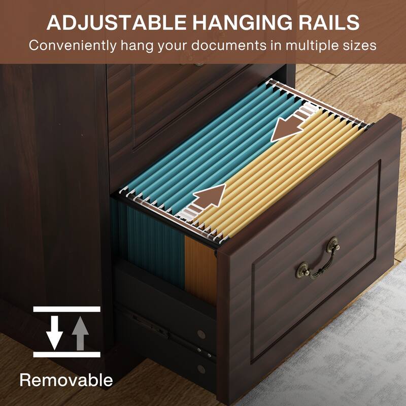 Wood File Cabinet, Tall Filing Storage Printer Stand for A4/Letter/Legal Size, Home Office Document Accent Cabinet