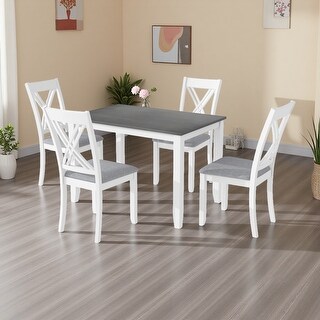 Image showcasing 5-Piece Rustic Minimalist Dining Set, Wooden Table with 4 X-Back Chairs ...