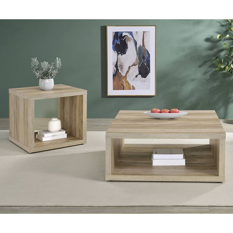2 Piece Wooden Table Set with Square Top in Distressed Pine - 2 Piece