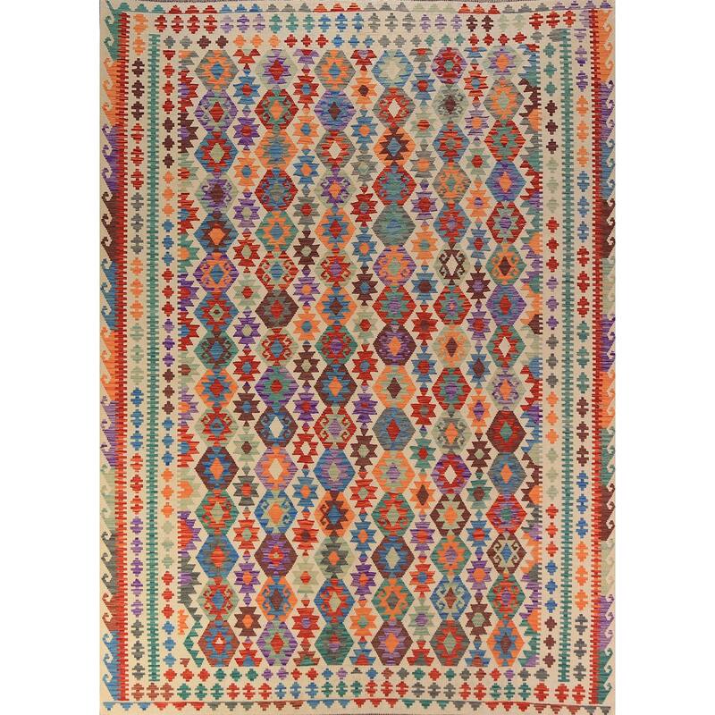 Kilim Oriental Area Rug Hand-Woven Tribal Bedroom Wool Carpet - 8'8"x 11'6"