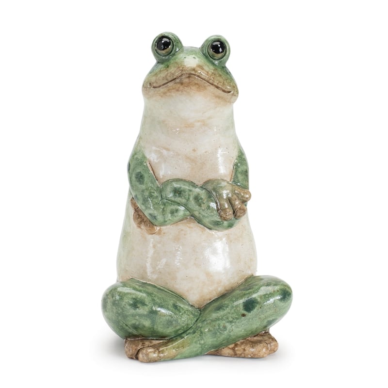Sitting and Thinking Frog Ceramic Outdoor Garden Statues - 7.5" - Set of 2