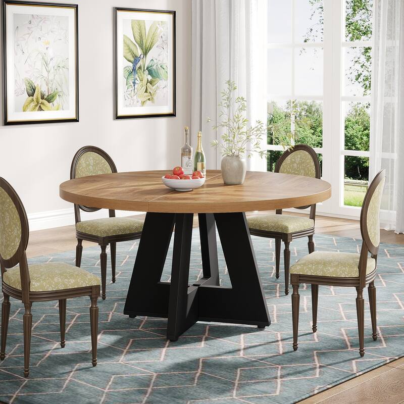 47-inch Round Dining Table Wood Dinner Table for 4-6 People