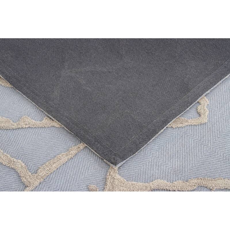 Handmade Athens Collection Blue/Beige Wool Area Rug