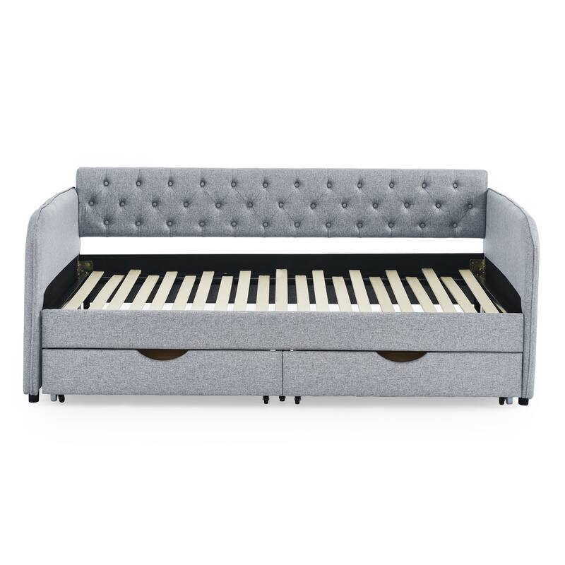 Grey Twin Upholstery Daybed with Trundle & 2 Storage Drawers
