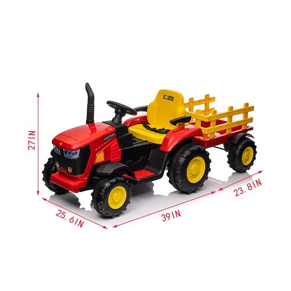 dimension image slide 1 of 2, Kids Electric Tractor Toy, Battery-Powered 12V Vehicle with Safety Features and Music for Ages 3+.