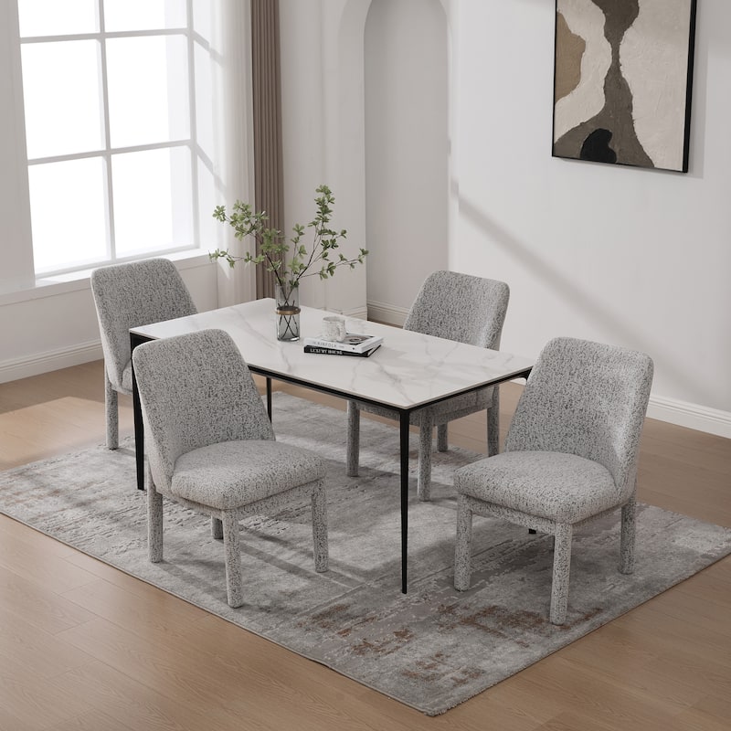 21.46" Wide Modern Minimalist Dining Chair Set Of 4, Chenille Upholstered, Rubberwood Legs, High Curved Backrest - White+Black