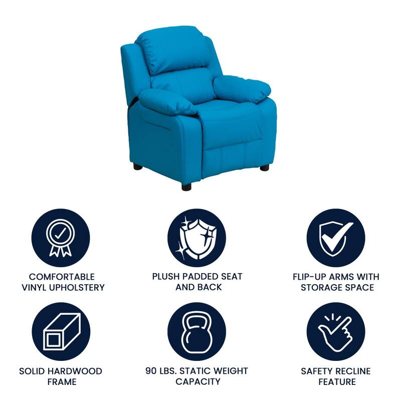Deluxe Padded Contemporary Kids Recliner with Storage Arms