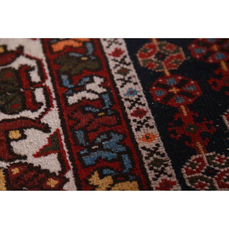 Hand Knotted Oriental 100% Wool Carpet Traditional Medallion Navy Blue & Blues Hamedan Area Rug - 6' 7'' X 4' 2''