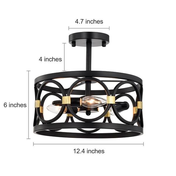 Black and Gold Semi Flush Mount Chandelier 3Light Ceiling Light Bed
