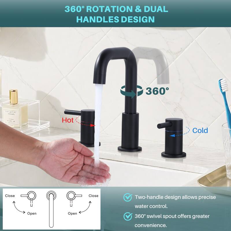 WOWOW 8 in. Widespread Double Handle Bathroom Faucet with Pop-Up Drain