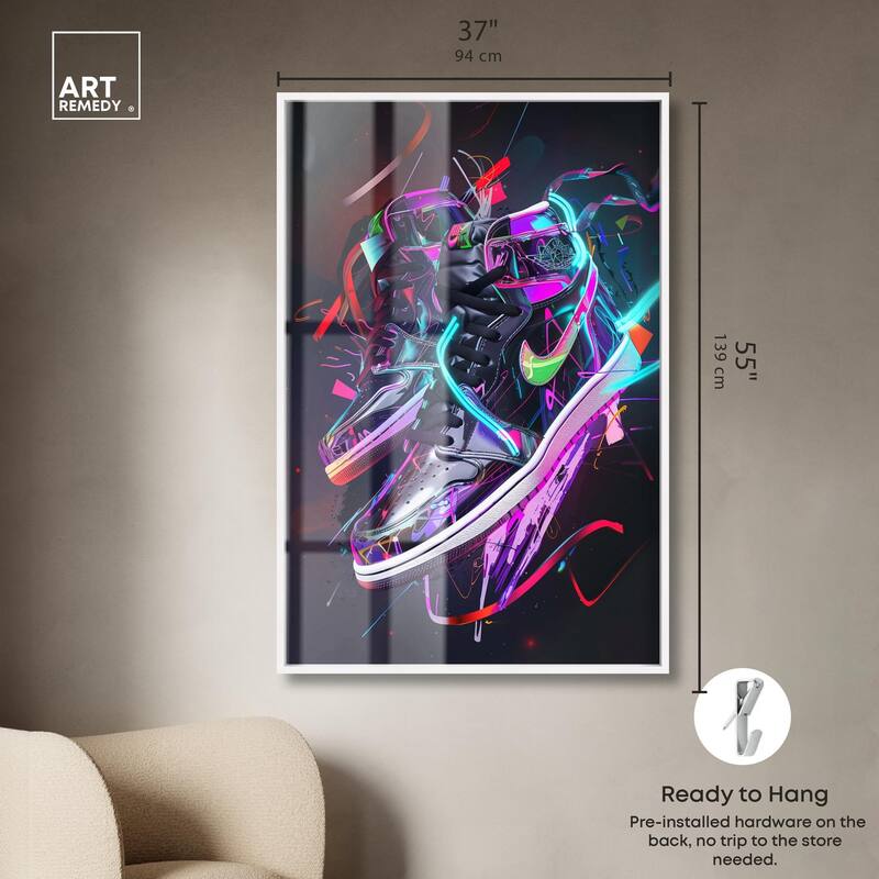 Neon Ribbons Sneakers Shadowbox by Art Remedy