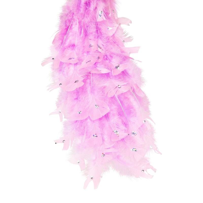 Glittered and Jeweled Peacock Christmas Decoration with Mini Faux Pearls - 22" - Pink