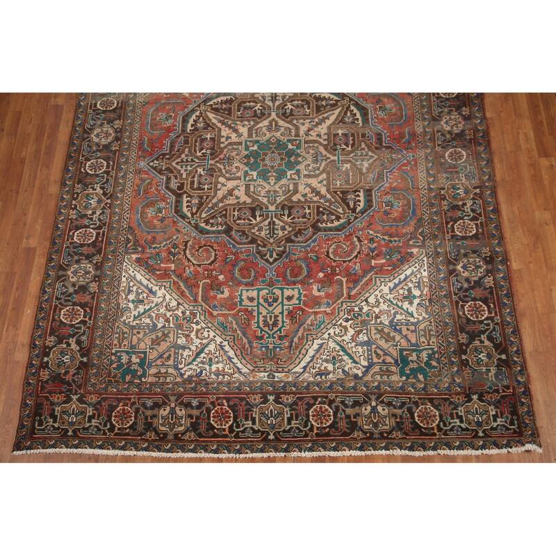 Hand Knotted Oriental 100% Wool Carpet Traditional Medallion Red Heriz Area Rug - 11' 2'' X 8' 3''