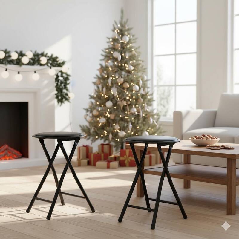 Homylin 18-Inch Folding Stool with Padded PVC Seat, Portable Foldable Metal Stool for Indoor & Outdoor Use