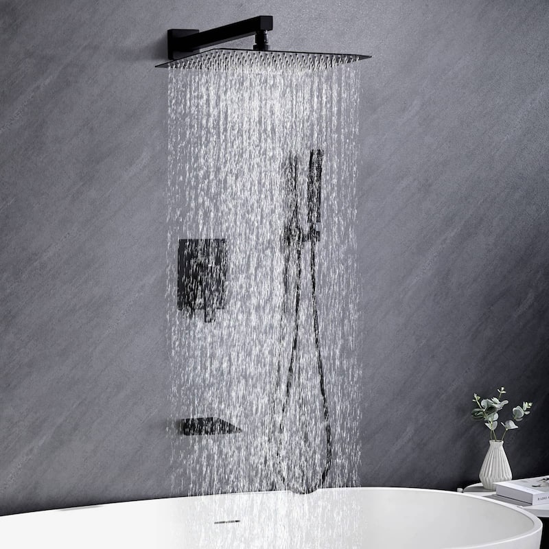 10 Inch Shower System With Tub Spout and Handheld Sprayer Rainfall Modern Wall Mount Tub Shower Faucet Set With Rough-in Valve