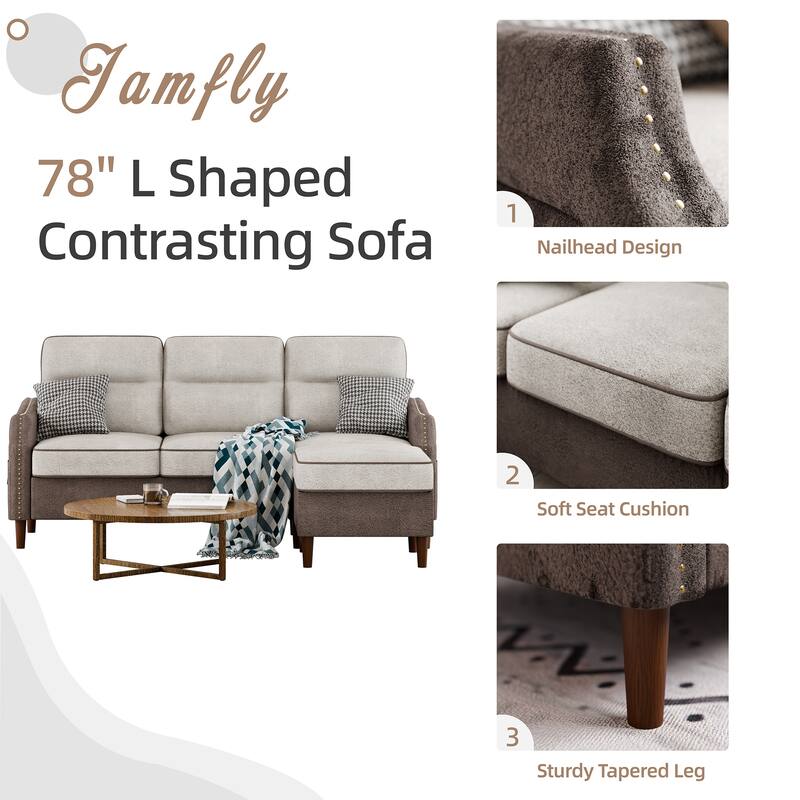 Futzca 78” L Shaped Sofa Couch with Ottoman and Side Storage Bag
