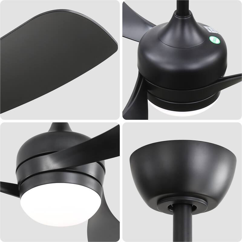 52-Inch Black Ceiling Fan With 3 ABS blades,Remote Control,Reversible DC Motor,Noiseless,3 Downrods Available,LED Dimmable