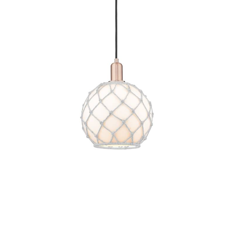 Innovations Lighting 716-1P-13-10 Farmhouse Rope Pendant Farmhouse - Antique Copper / White Glass with White Rope
