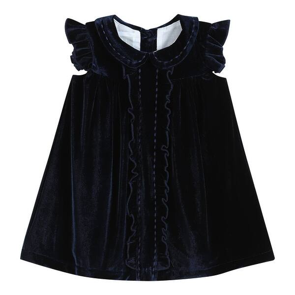 slide 2 of 4, Navy Blue Velvet Flutter Sleeve Dress