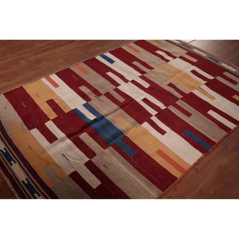 Kilim Qashqai Reversible Persian Vintage Rug Flatweave Wool Carpet - 4'7" X 7'3"