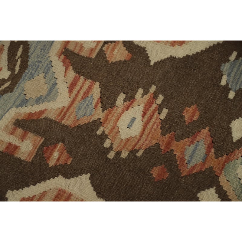 Hand Woven Oriental 100% Wool Carpet Southwestern Tribal Brown Kilim Area Rug - 9' 6'' X 6' 5''