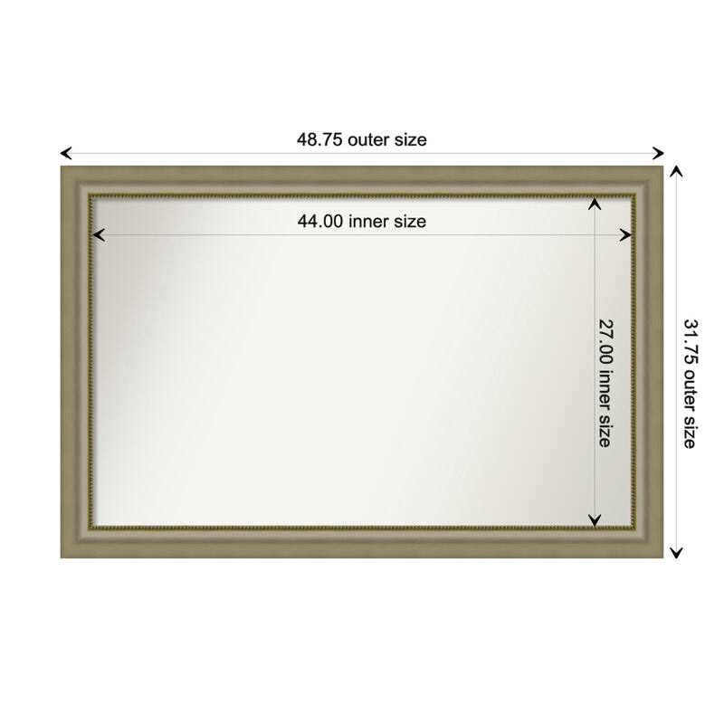 Vegas Silver Framed Non-Beveled Custom Wall Mirror, Bathroom Vanity Mirror - Outer Size: 48.75 x 31.75