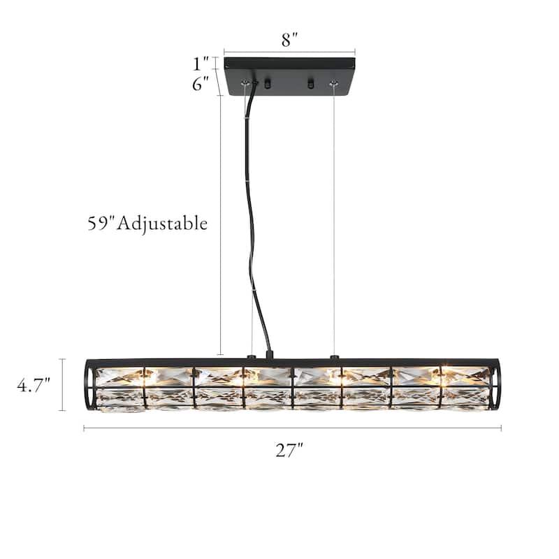 Aulia Modern 4-Light Crystal Chandelier Linear Island Lights for Dining Room - 27'' L x 4.7'' W x 4.7'' H