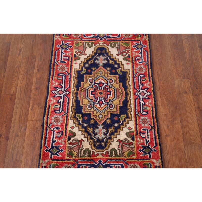 Navy Blue Heriz Serapi Accent Rug Handmade Traditional Wool Carpet - 2'0" x 3'0"