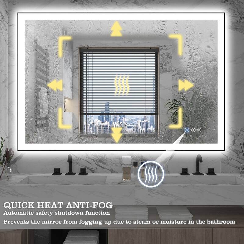 Rectangular Aluminum Framed Backlit and Front Light LED Wall Bathroom Vanity Mirror - N/A